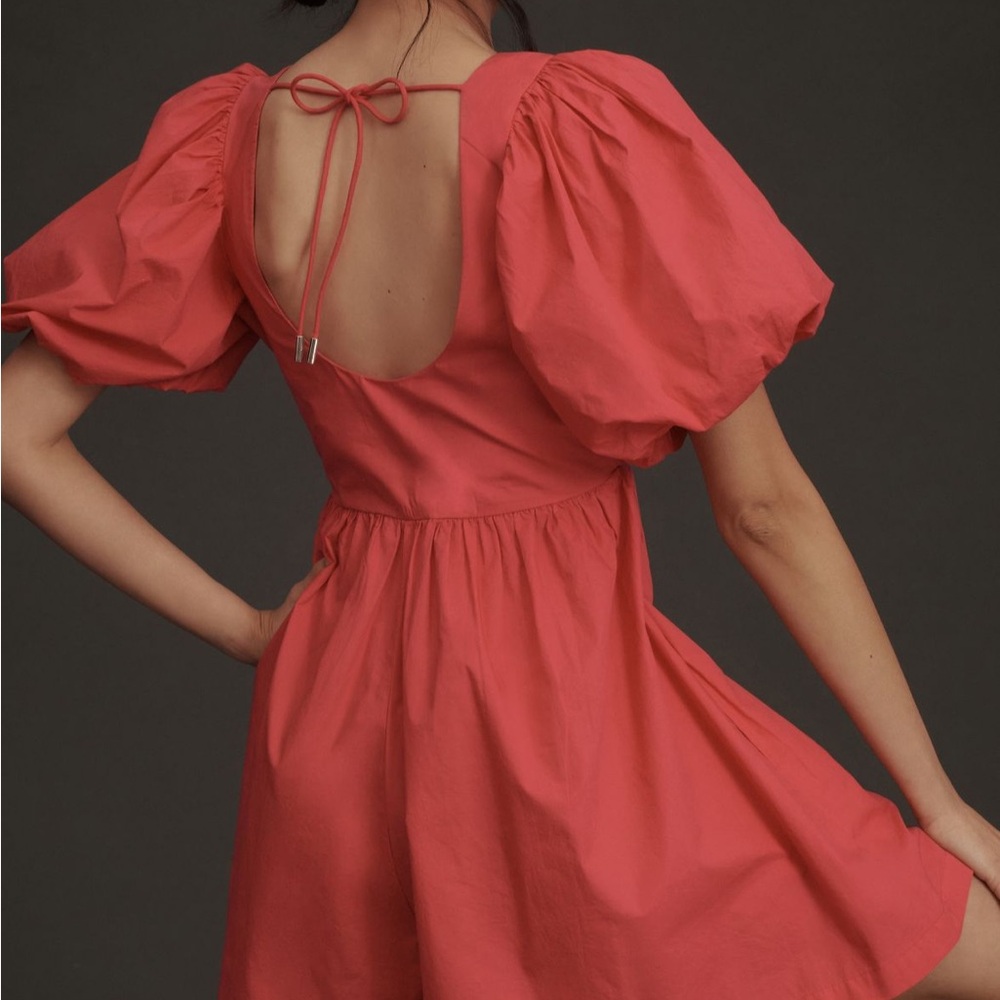 Vibrant Pink Puff Sleeve Anthropologie Romper with POCKETS!